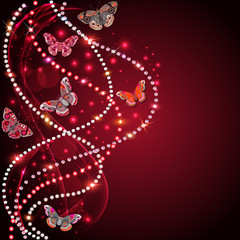 background with flowers and butterflies with gems