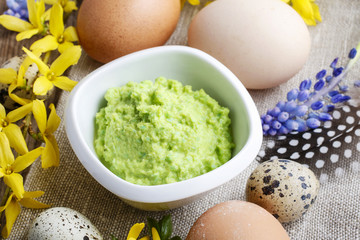 Wasabi mustard sauce in a white bowl