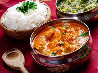 Butter chicken and Saag Paneer Indian dinner