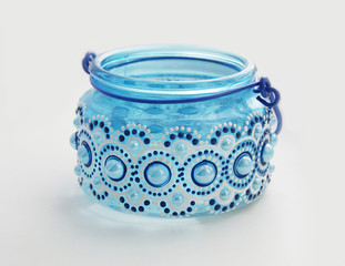 Blue glass handpainted bank