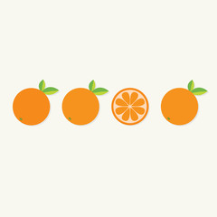 Orange fruit set  leaf in a row. Healthy lifestyle Flat 