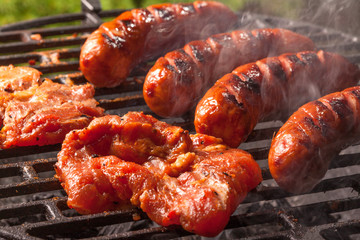 Grilling sausages.