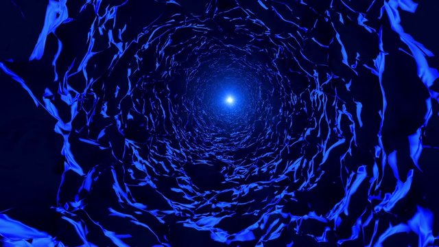 Abstract cave tunnel in blue with light at the end