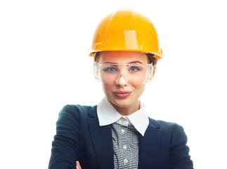 Engineer woman over white background