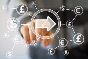 Businessman pushing button with arrow dollar currency