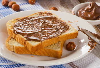 toast with chocolate spread on  plate