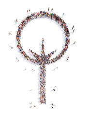 People in the shape of a tree.