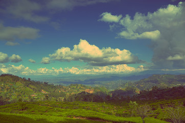 mountain landscape in Sri Lanka - vintage retro style