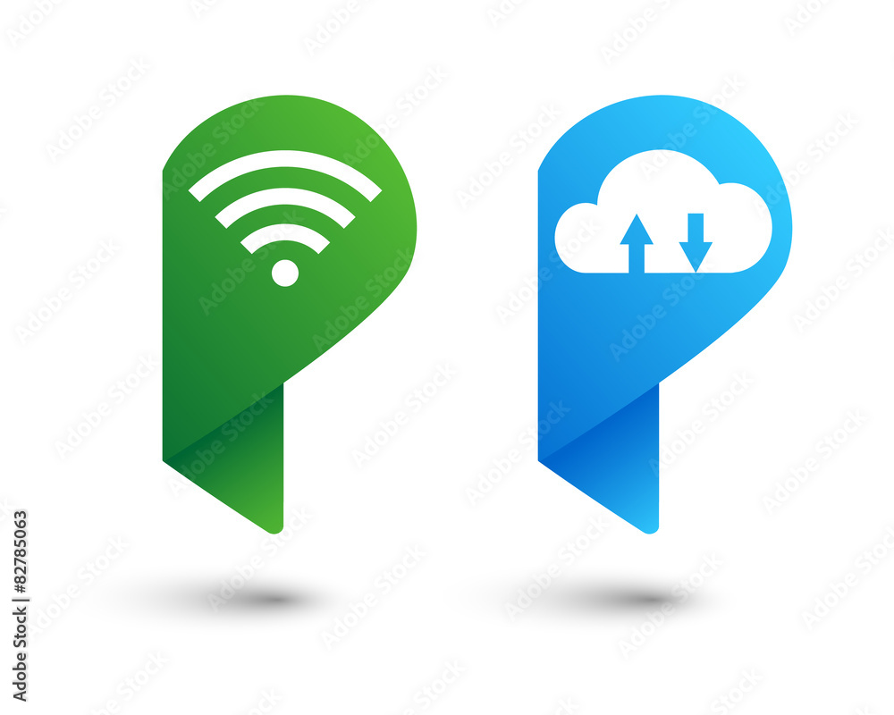 Poster wifi and cloud computing pin icon set