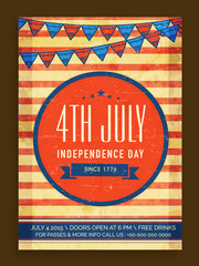 Vintage invitation card for American Independence Day.