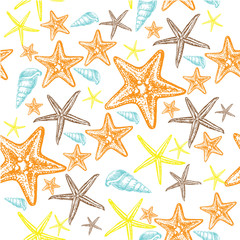 Fototapeta na wymiar pattern with starfish and seashells
