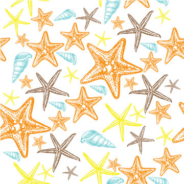pattern with starfish and seashells
