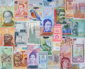 Money of the different countries.
