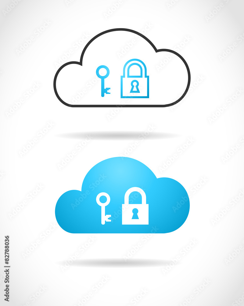 Poster cloud computing concept with lock as security symbol