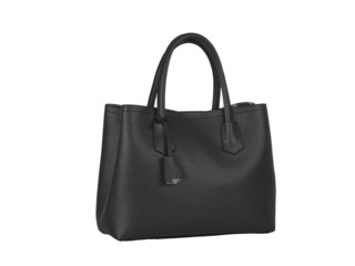 Bolso negro de mujer sobre fondo blanco aislado vista de frente