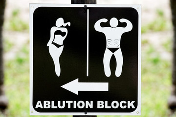 Sign of ablution block.