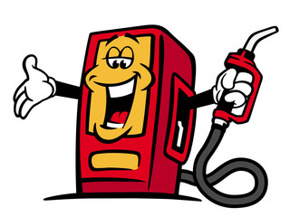Welcoming gas pump – comic stylized vector illustration.
