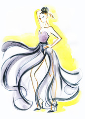 woman with elegant dress .abstract watercolor 