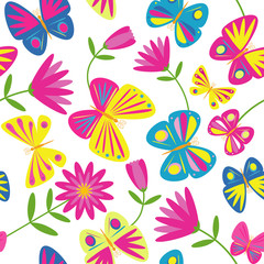 Seamless pattern with flowers and butterflies