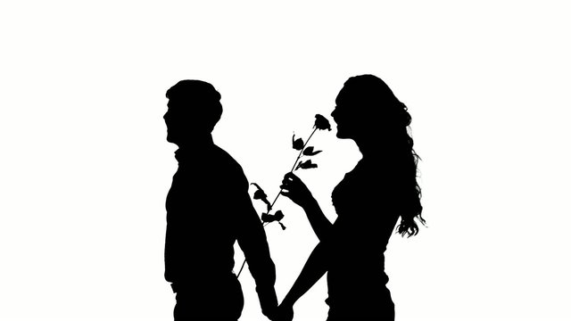 Silhouette of couple in love, Love and sensuality. Slow motion