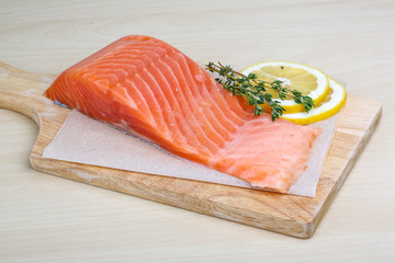 Salted Salmon on the wood background