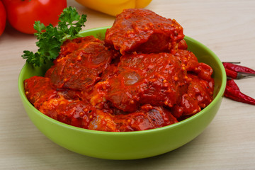 Raw marinated meat for bbq