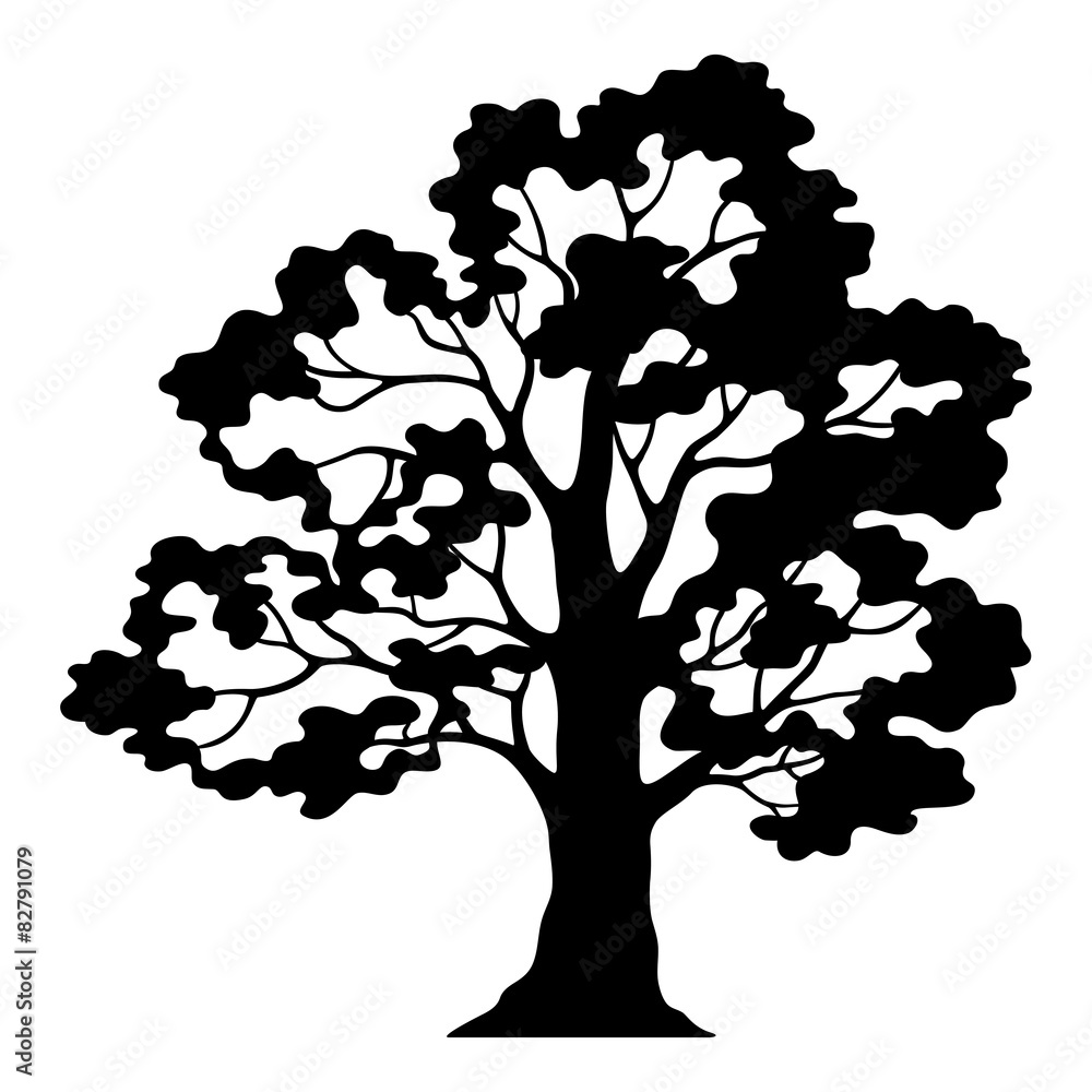 Wall mural Oak Tree Pictogram, Black Silhouette and Contours