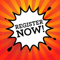 Comic explosion with text Register Now