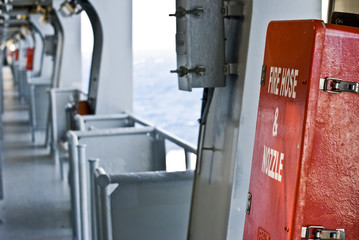 fire fighting equipment on deck of container vessel