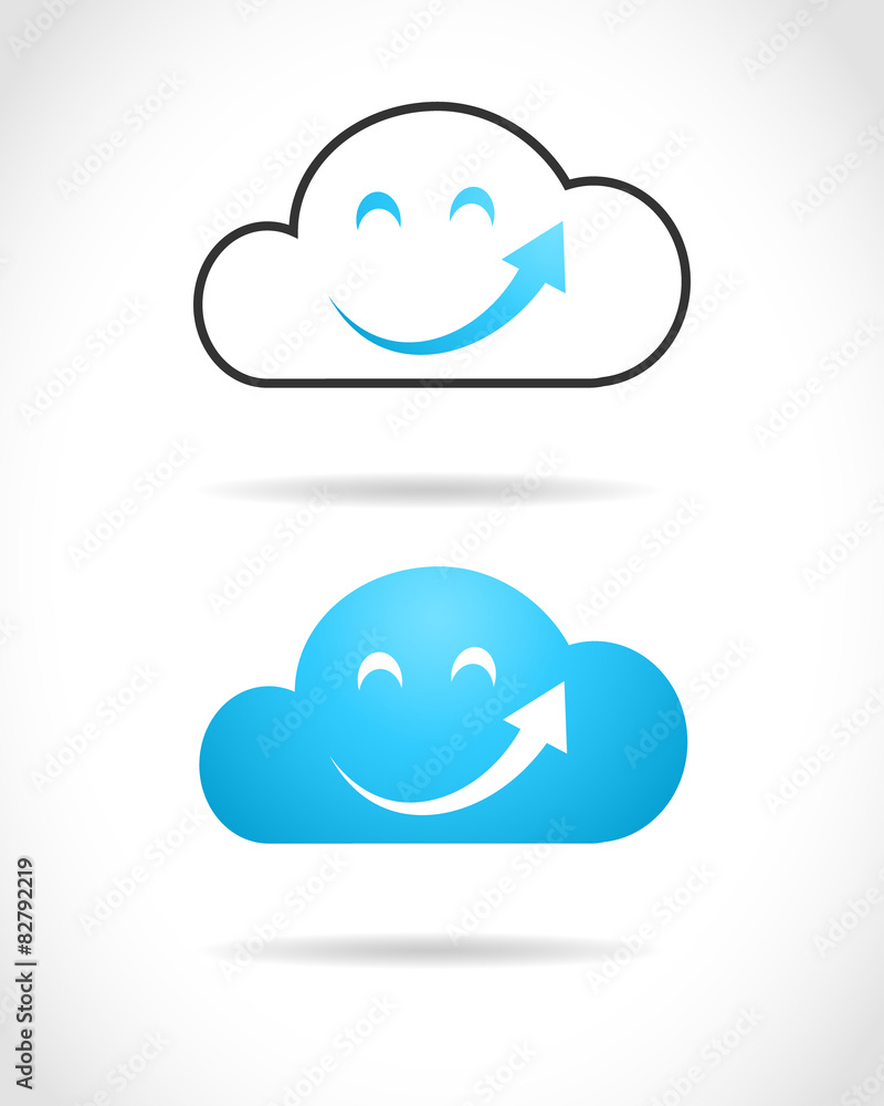 Poster cloud computing with upload as smile symbol