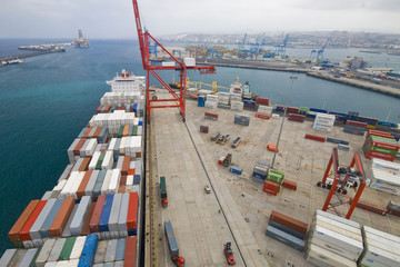 very large container ship in the port Canary Island 