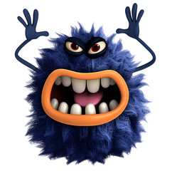 Fototapeta premium blue cartoon hairy monster 3d