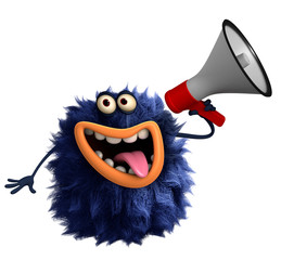 blue cartoon hairy monster 3d