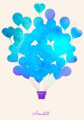 Fototapeta premium Watercolor vintage hot air balloon.Celebration festive backgroun