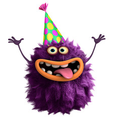purple cartoon hairy monster 3d