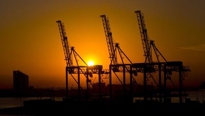 Harbour crane at sunset, Durban South Africa