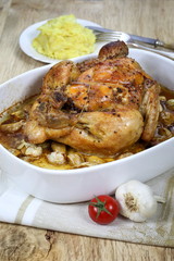 Roast chicken with garlic and mashed potatoes