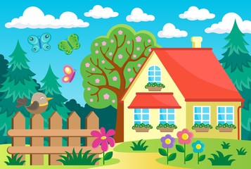 Obraz na płótnie Canvas Garden and house theme background 1