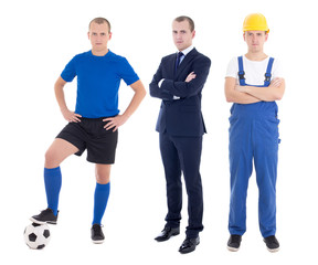 young handsome man in different professions - business man, socc