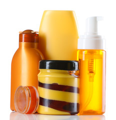 Group of cosmetic bottles isolated on white