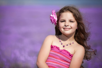 cute little girl lavender field outdoor portrait