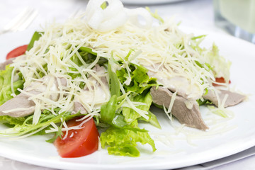 salad with cheese meat and vegetables