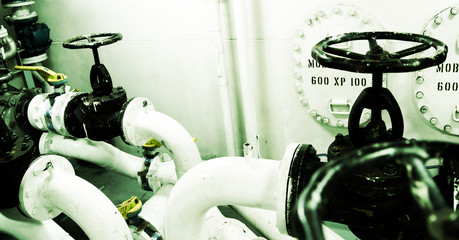 Ships valves, main engine - engineering interior 