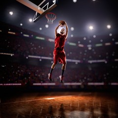 red Basketball player in action
