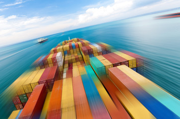 Large container vessel ship in motion blur
