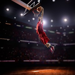 red Basketball player in action