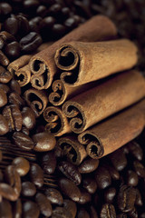 Canella sticks and coffee beans