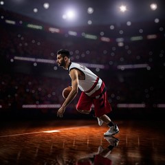 red Basketball player in action