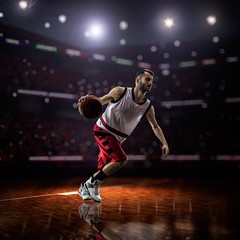 red Basketball player in action