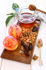 Apples, walnut, dried fruit and honey